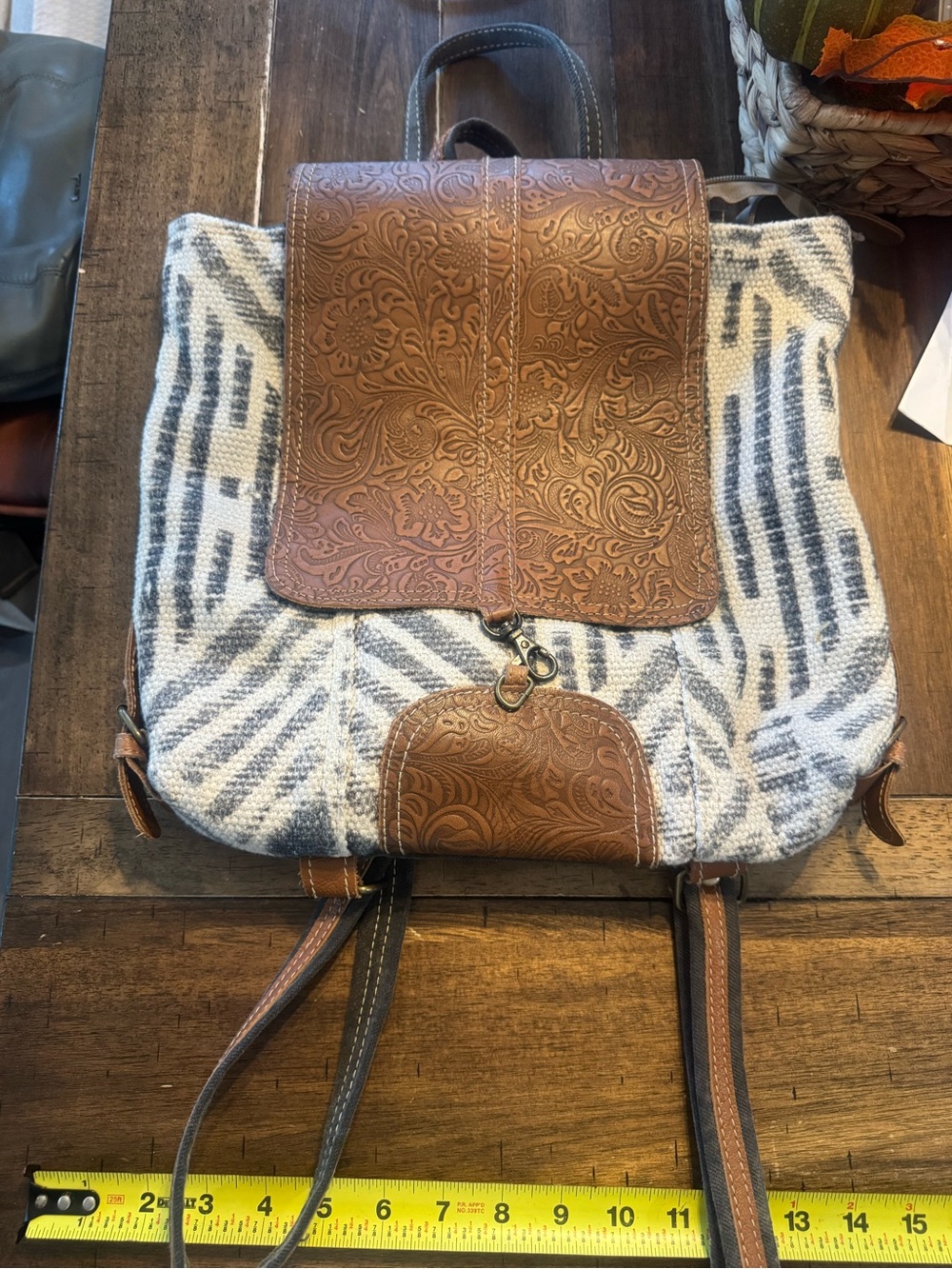Myra Textured Brown Leather-Accent Canvas Backpack - Women